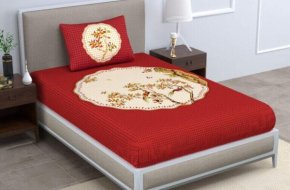 Homeline Cotton Single Printed Red Jaipuri Bedsheet with 1 Pillow Covers (Size 217*145cm)