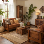 Elegant Wooden Living Room with Rustic and Earthy Tones