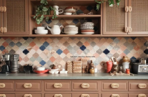 Rustic Rattan Kitchen with Earthy Tones & Vintage Charm